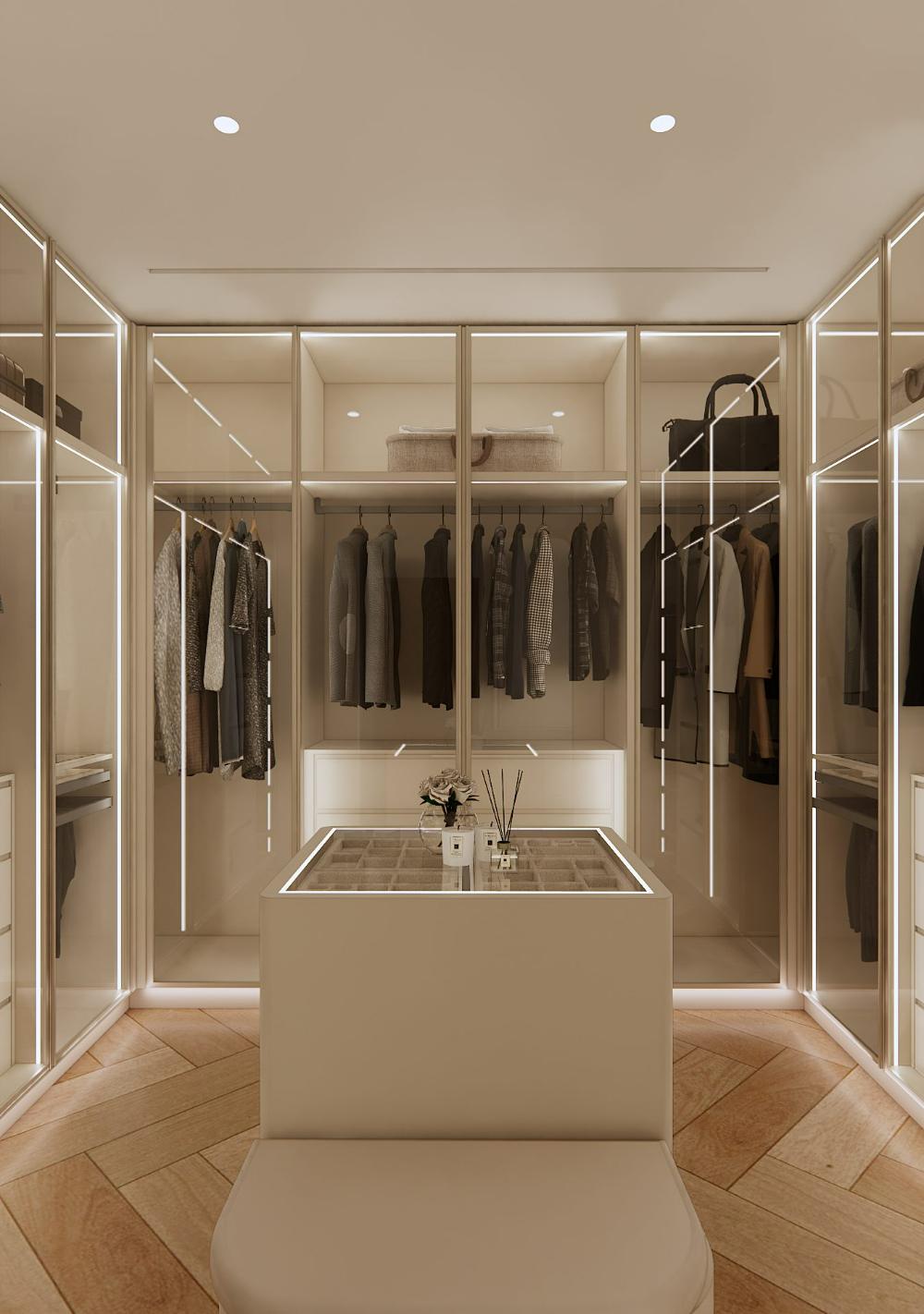 Dressing room with lit island