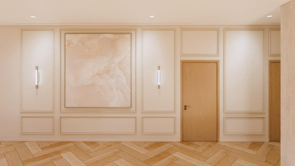 Panelled gallery with onyx artwork