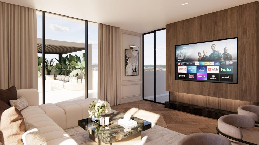 Roof lounge and media wall