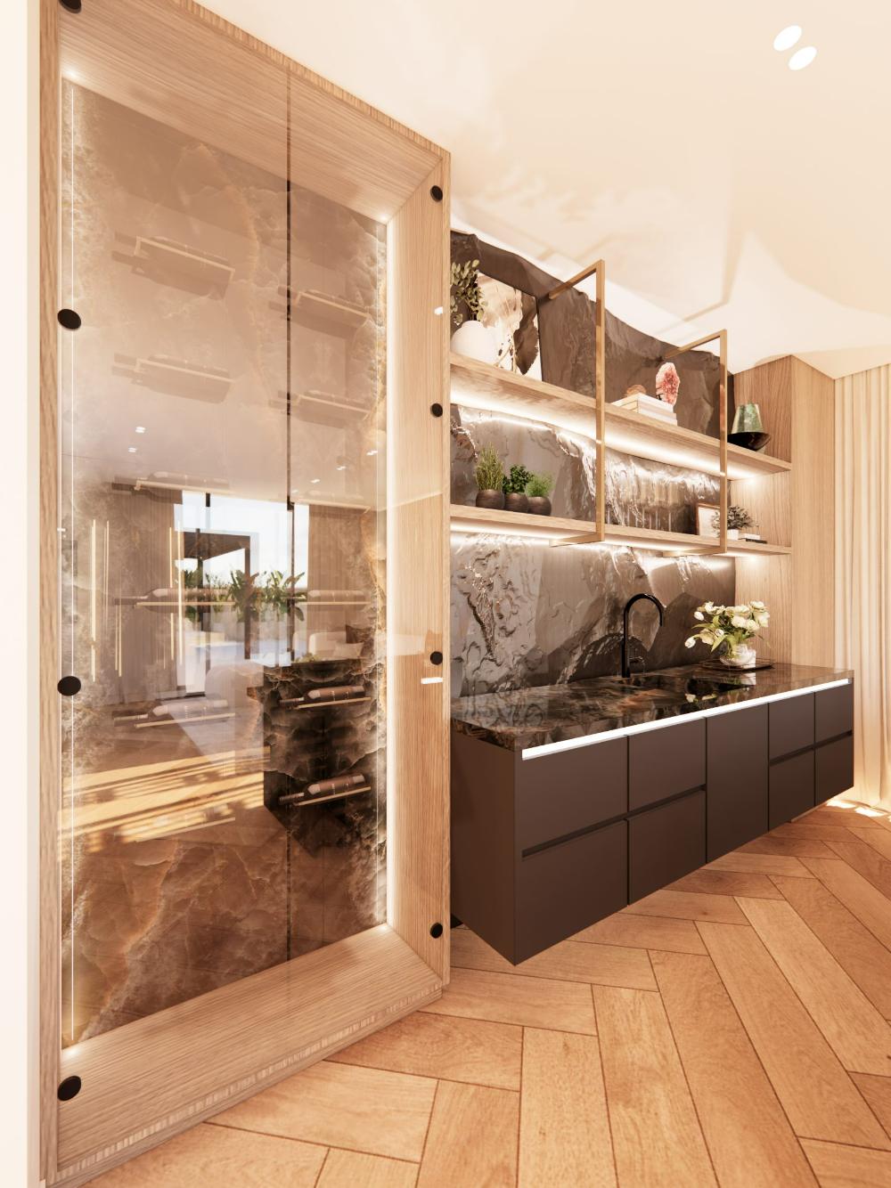 Wine cellar and prep bar