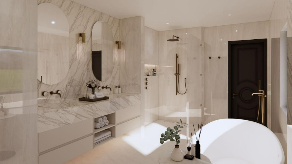 Freestanding tub and walk-in shower