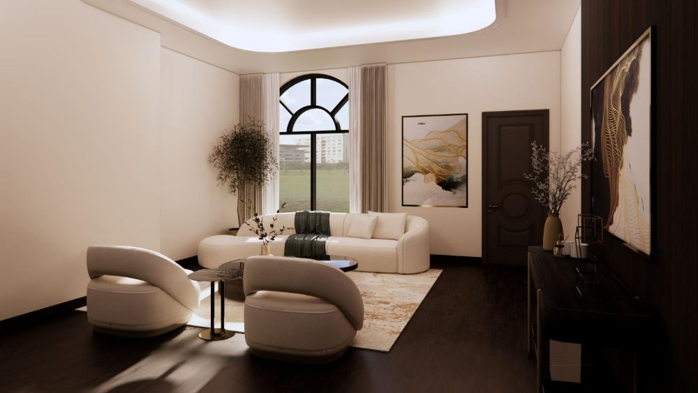 Family lounge, arched window