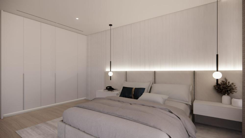 Master suite — fluted headboard wall