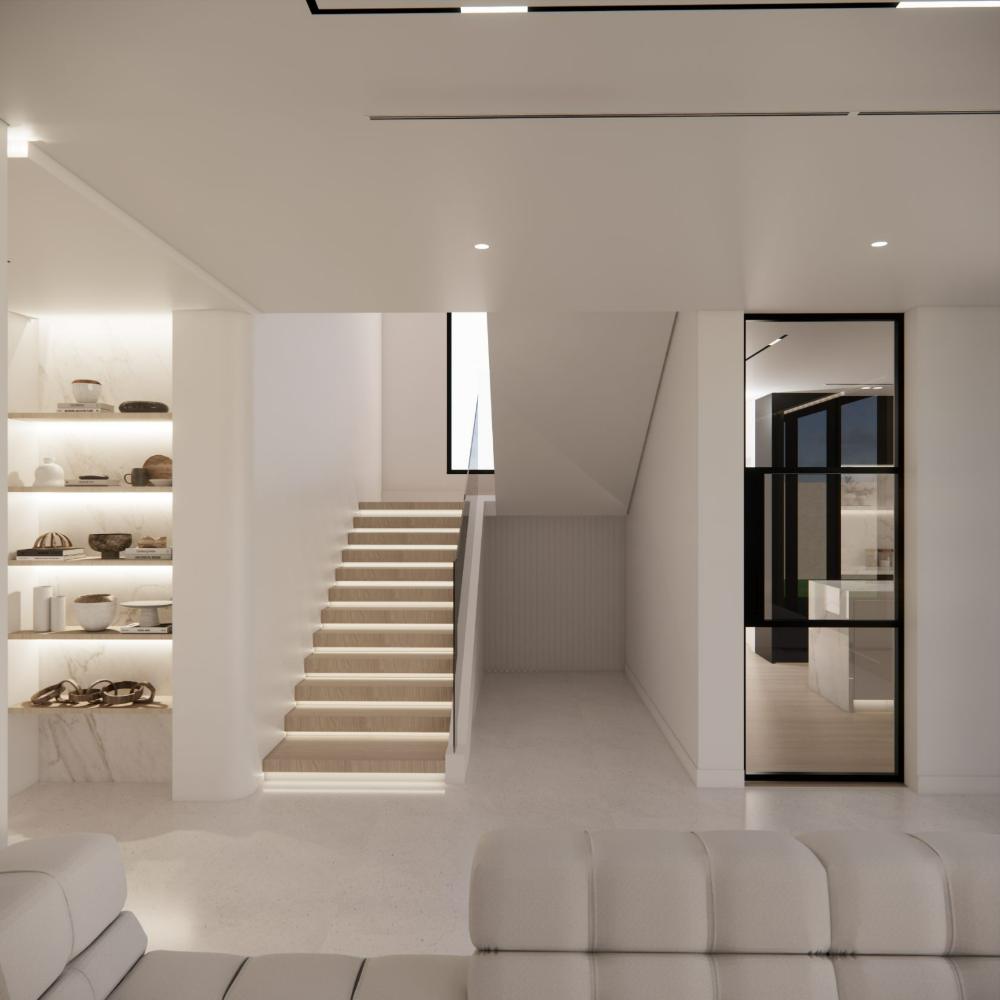 Stair and lit display niche